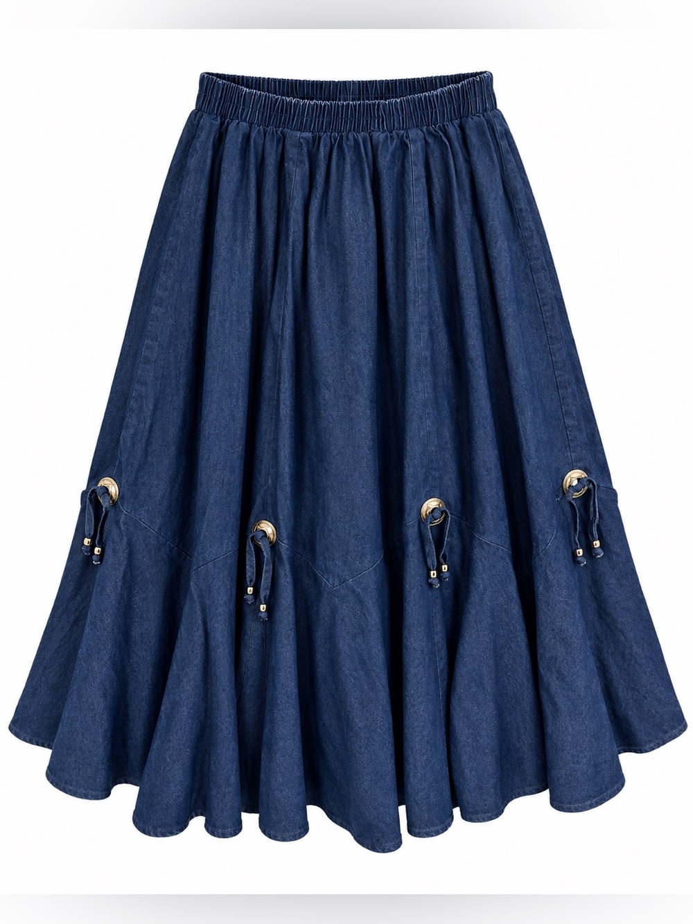 Vintage Malco Modes Denim Full Circle Skirt Size S Elastic Waist Western
